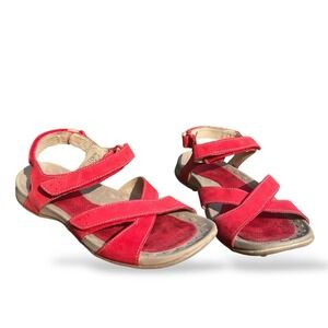 Lands‎ End Womens Shoes Red Strappy All Weather Suede Leather Walking Sandals 8B
